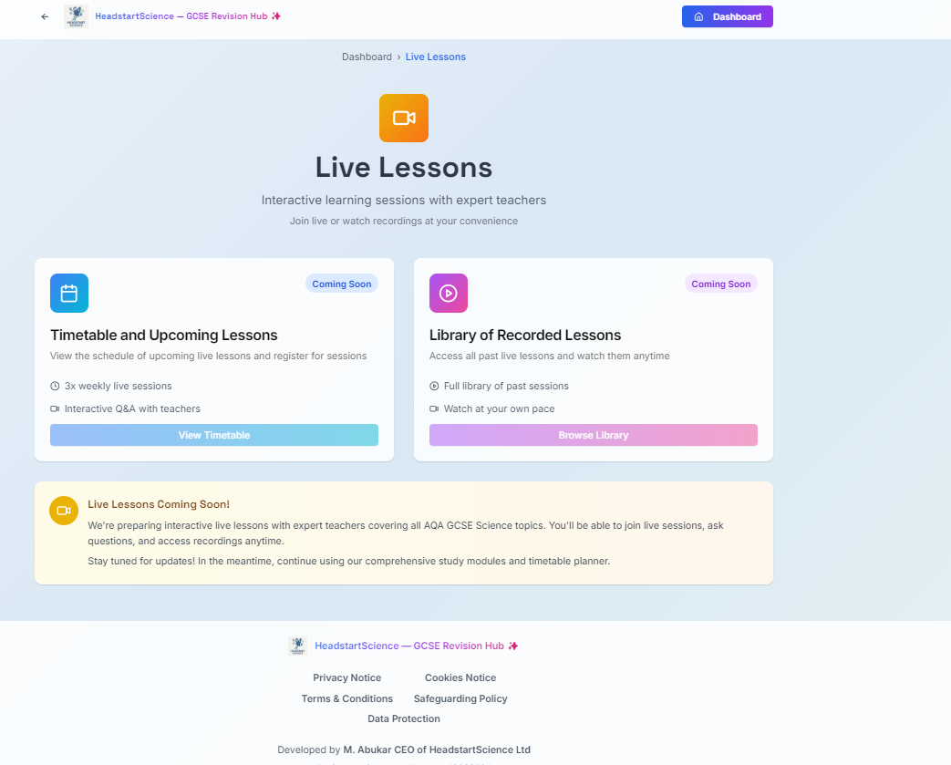 Live Lessons page